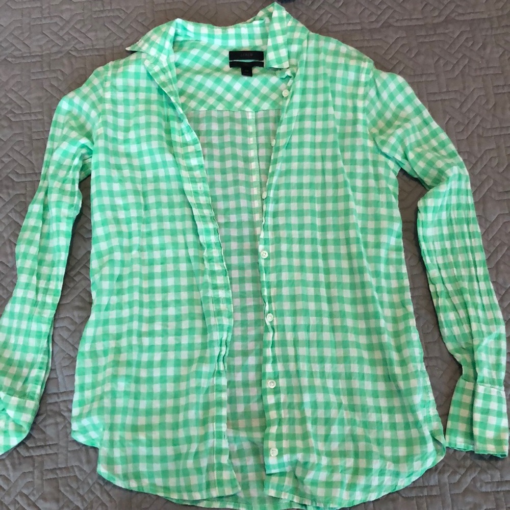 Gingham striped button up blouse